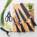 Stainless Steel Serrated Kitchen Knife Set with Wooden Cutting Board
